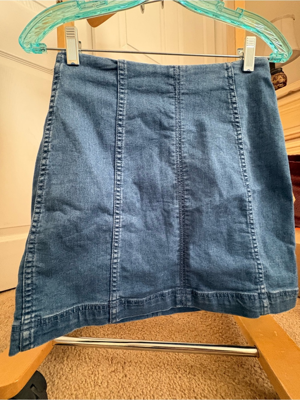 Free People Indigo Blue Paneled Denim Mini Skirt